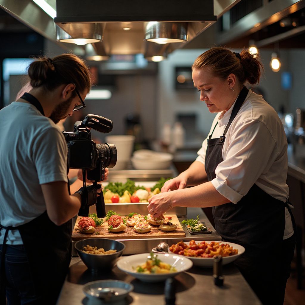 Team photographing food preparation