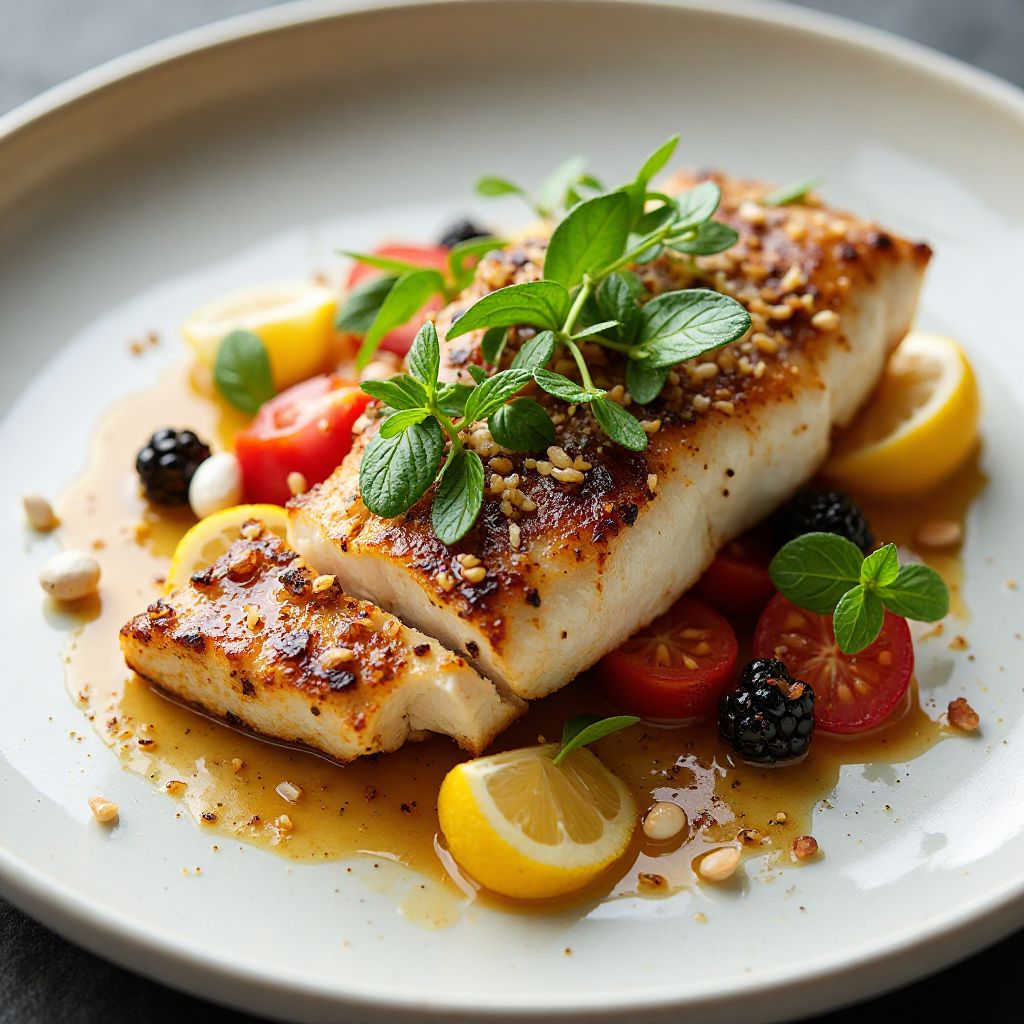 Pan-seared barramundi with native Australian herbs