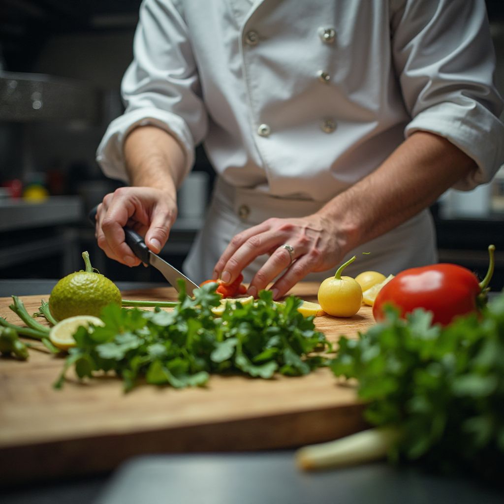 Professional chef preparing fresh ingredients